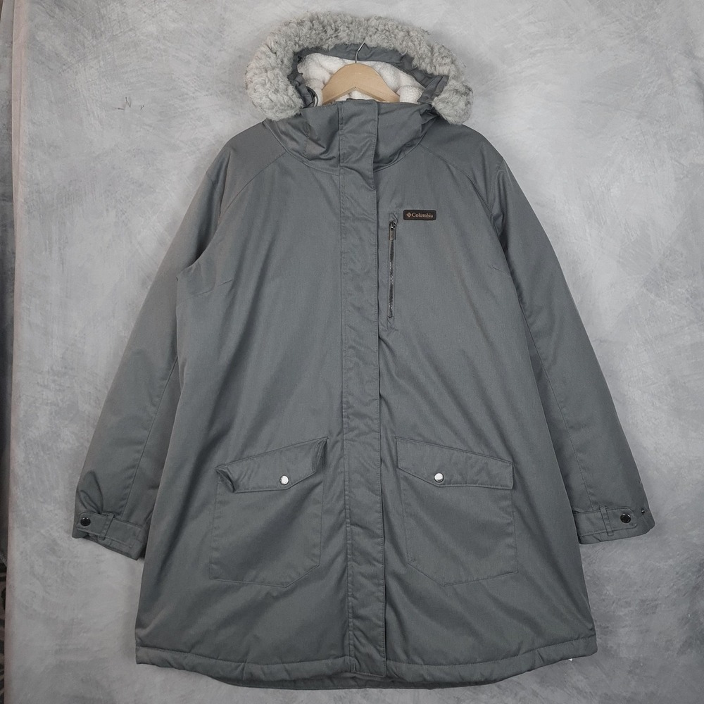 Columbia Coat Womens 2X Gray Omni-Heat Hooded Faux Fur Parka Suttle Mountain
